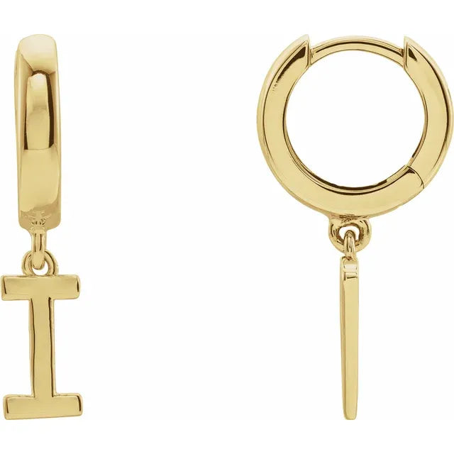 14K Gold Initial Hinged Huggie Hoop Earring