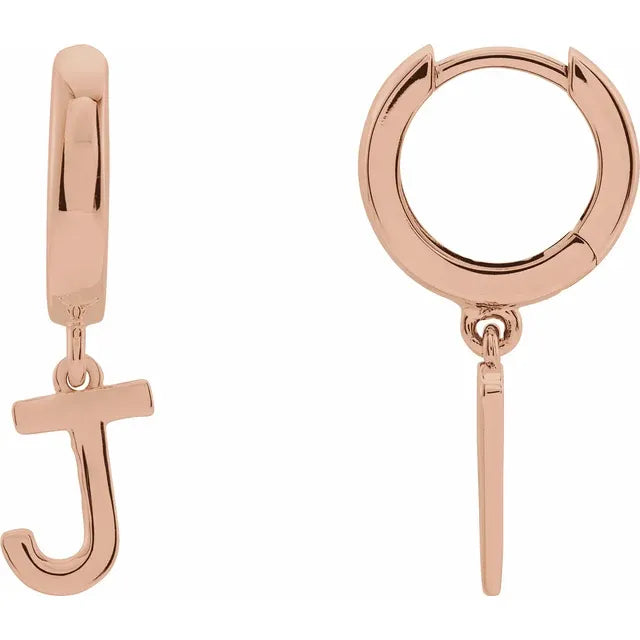 14K Gold Initial Hinged Huggie Hoop Earring
