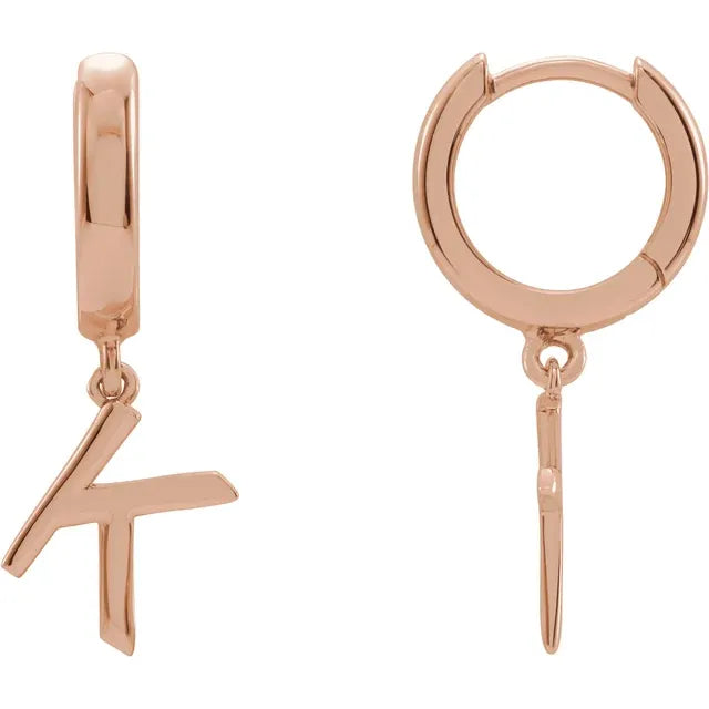 14K Gold Initial Hinged Huggie Hoop Earring