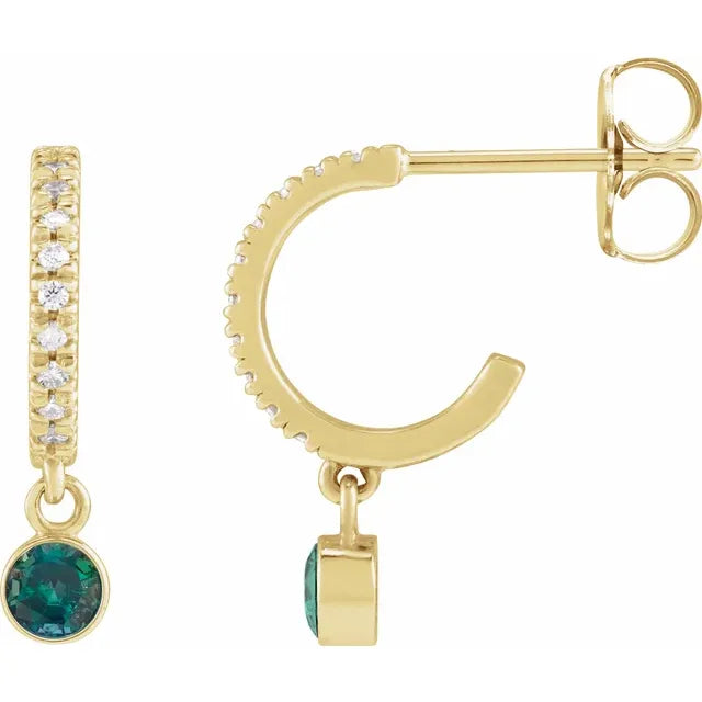 Yellow Gold Lab-Grown Alexandrite & Natural Diamond French-Set Hoop Earrings