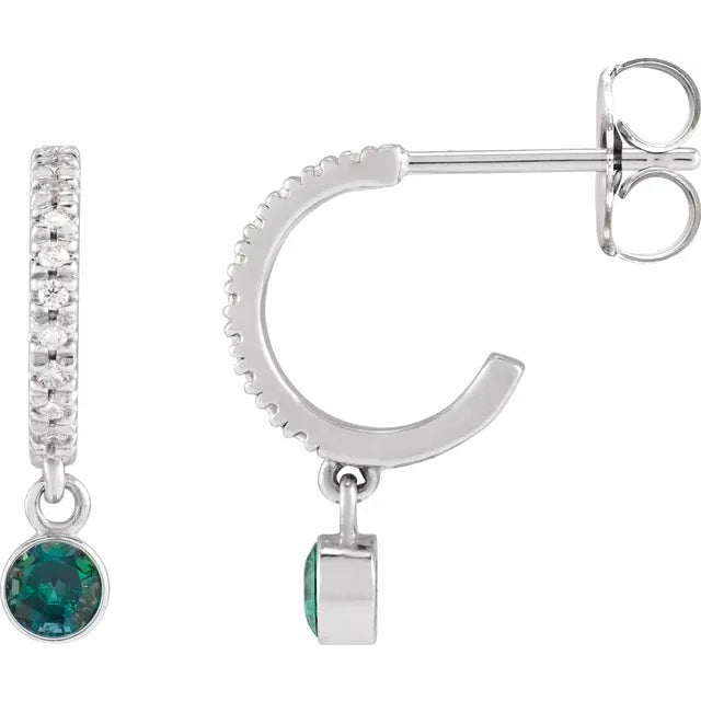 White Gold Lab-Grown Alexandrite & Natural Diamond French-Set Hoop Earrings
