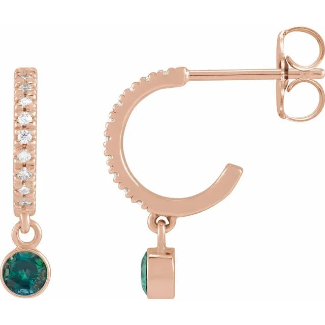 Rose Gold Lab-Grown Alexandrite & Natural Diamond French-Set Hoop Earrings