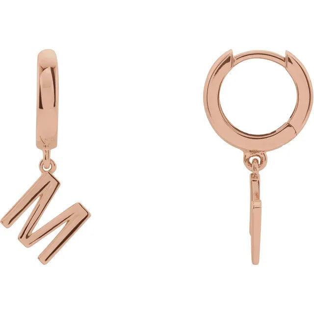14K Gold Initial Hinged Huggie Hoop Earring
