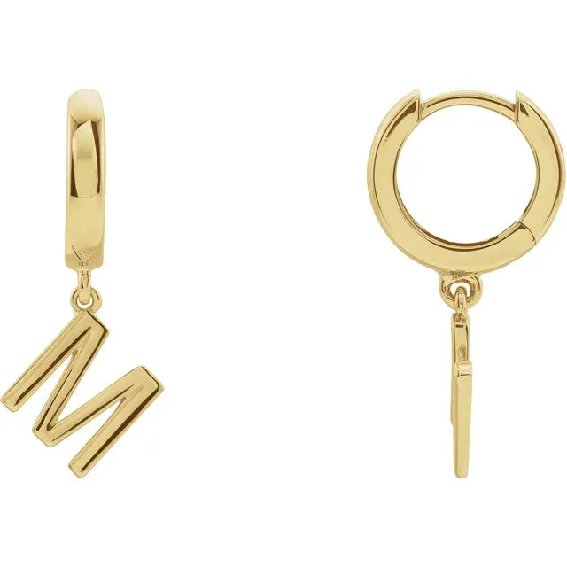 14K Gold Initial Hinged Huggie Hoop Earring