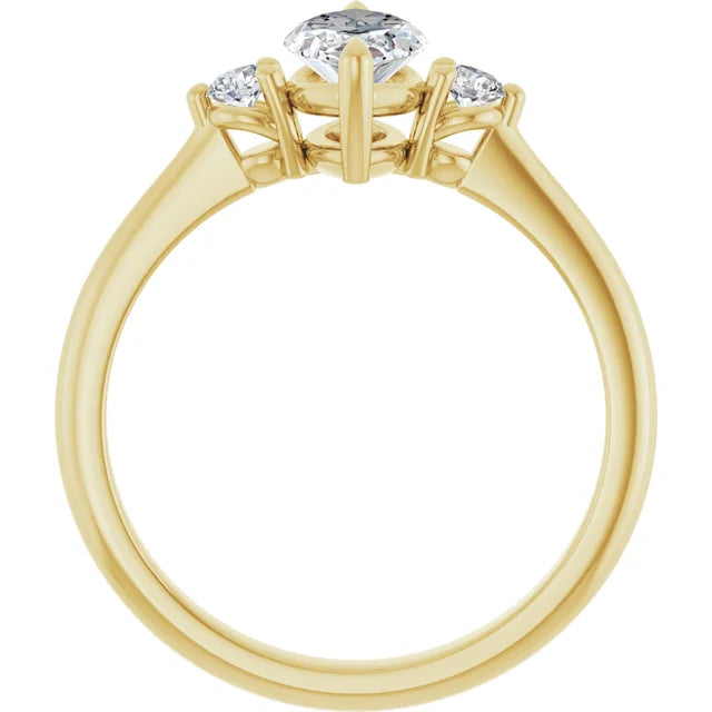 1 CT Marquise & Round three Stone diamond engagement Ring Set in Yellow gold
