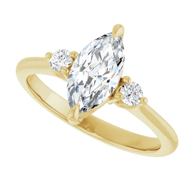 1 CT Marquise & Round three Stone diamond engagement Ring