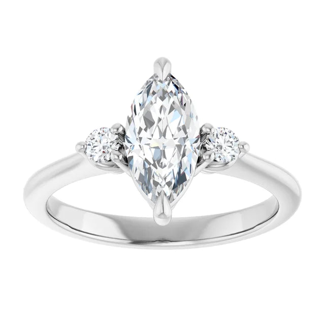 1 CT Marquise & Round three Stone diamond engagement Ring Set in white gold or platinum