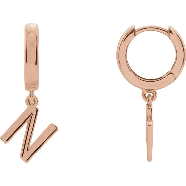 14K Gold Initial Hinged Huggie Hoop Earring