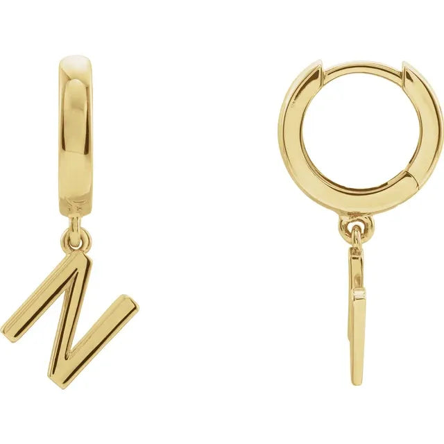 14K Gold Initial Hinged Huggie Hoop Earring