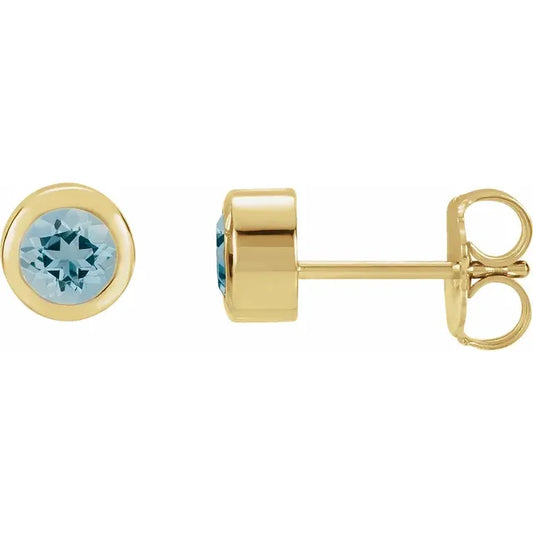 14K Yellow Gold Natural Aquamarine Bezel-Set Earrings
