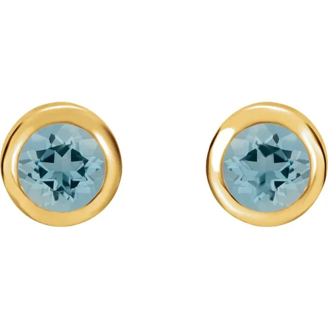 Yellow Gold Natural Aquamarine Bezel-Set Earrings