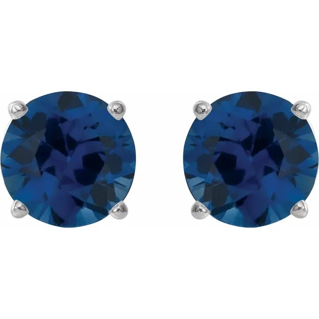 White gold Natural Blue Sapphire Stud Earrings