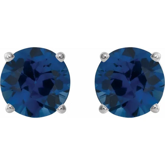 White gold Natural Blue Sapphire Stud Earrings