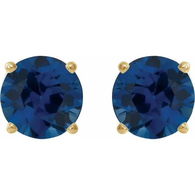 Yellow Gold Natural Blue Sapphire Stud Earrings