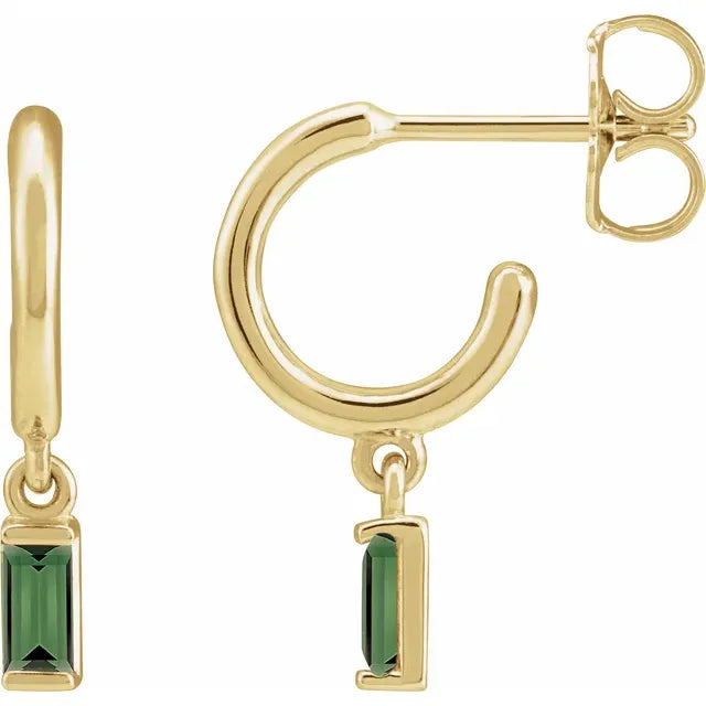 Natural Green Tourmaline Hoop Earrings