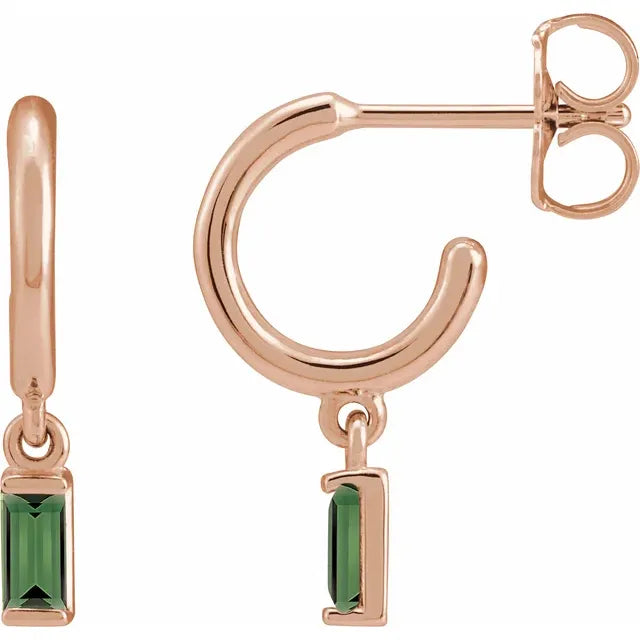 Rose Gold Natural Green Tourmaline Hoop Earrings