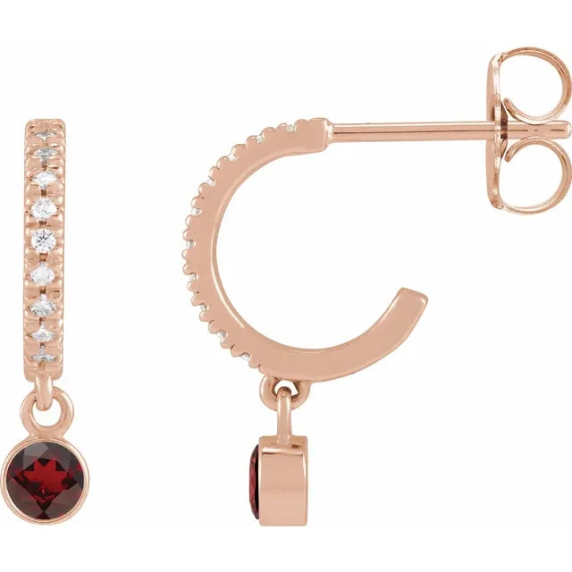 Rose Gold Natural Mozambique Garnet & Natural Diamond French-Set Hoop Earrings