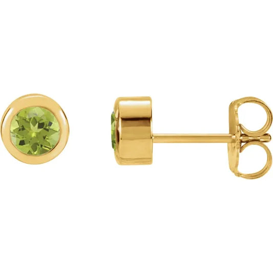 14K Yellow Gold Natural Peridot Bezel-Set Earrings