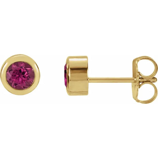 14K Yellow Gold Natural Pink Tourmaline Bezel-Set Earrings