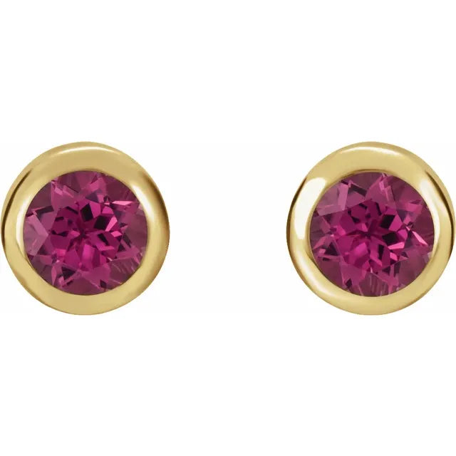 Yellow Gold Natural Pink Tourmaline Bezel-Set Earrings
