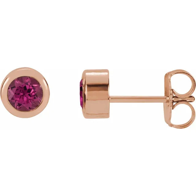 14K Rose Gold Natural Pink Tourmaline Bezel-Set Earrings