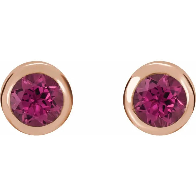 Rose Gold Natural Pink Tourmaline Bezel-Set Earrings