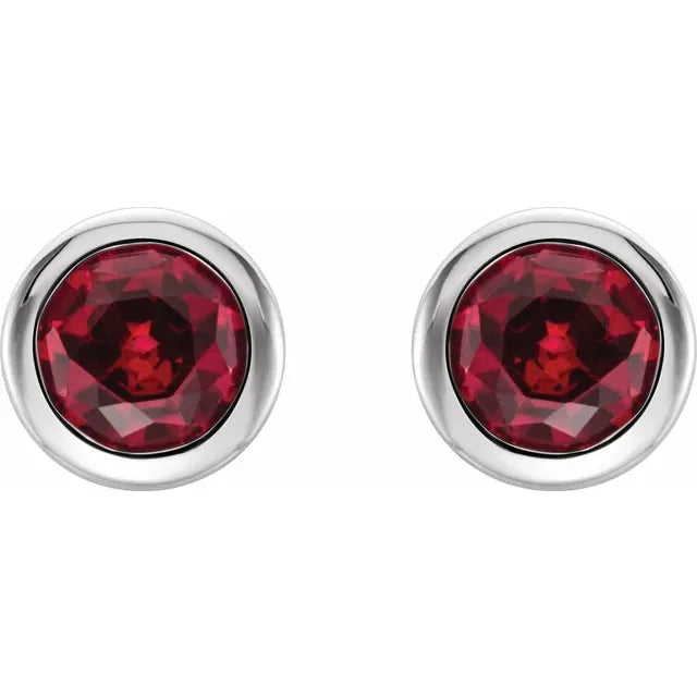 Platinum Natural Ruby Bezel-Set Earrings