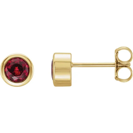 14K Yellow Gold Natural Ruby Bezel-Set Earrings