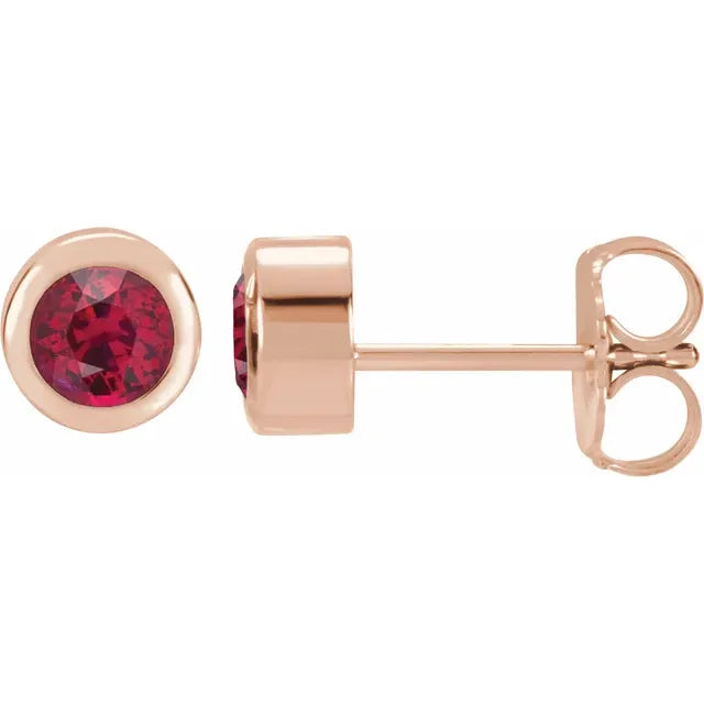 14K Rose Gold Natural Ruby Bezel-Set Earrings