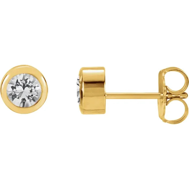 14K Yellow Gold Natural White Sapphire Bezel-Set Earrings
