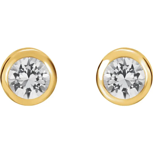 Yellow gold Natural White Sapphire Bezel-Set Earrings