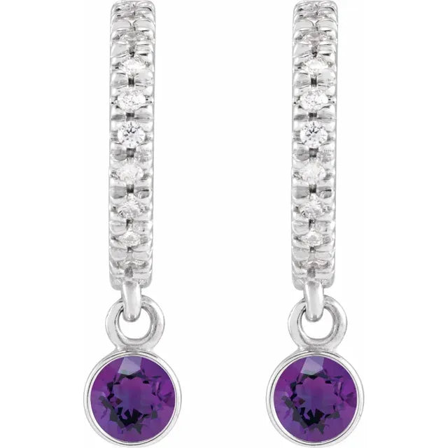 Platinum Natural Amethyst & Natural Diamond French-Set Hoop Earrings