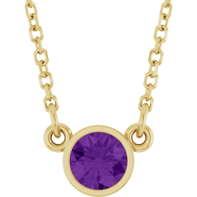 Natural Amethyst Solitaire birthstone Necklace in yellow gold