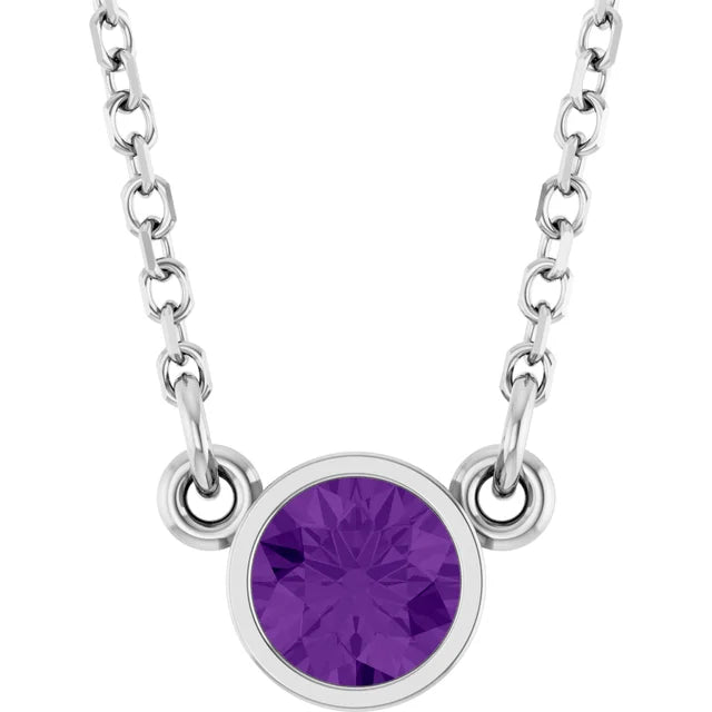 Natural Amethyst Solitaire birthstone Necklace in white gold