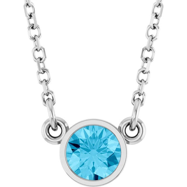 Natural Aquamarine Birthstone solitaire Necklace in white gold