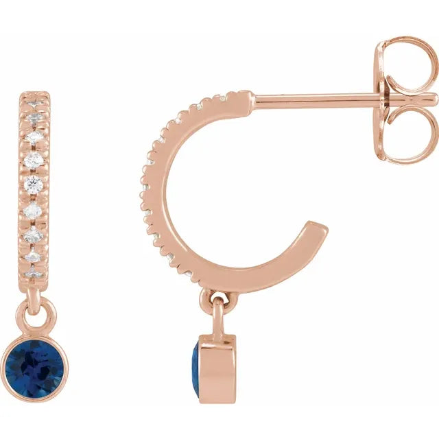 Rose Gold Natural Blue Sapphire & CTW Natural Diamond French-Set Hoop Earrings