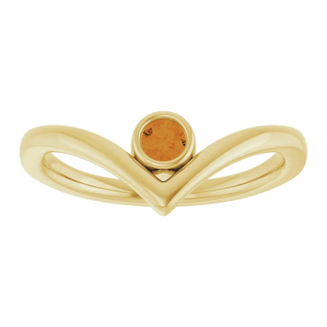 Yellow Gold Natural Citrine Bezel-Set V Ring
