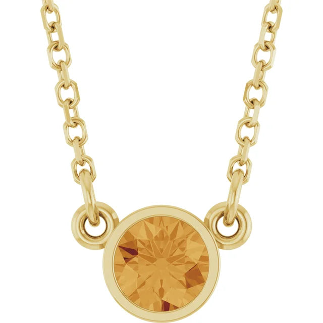 yellow gold Natural Citrine Bezel Set Birthstone Solitaire Necklace