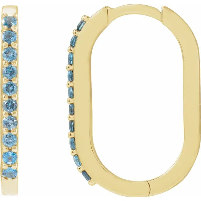 Yellow Gold Natural London Blue Topaz 20 MM Hoop Earrings