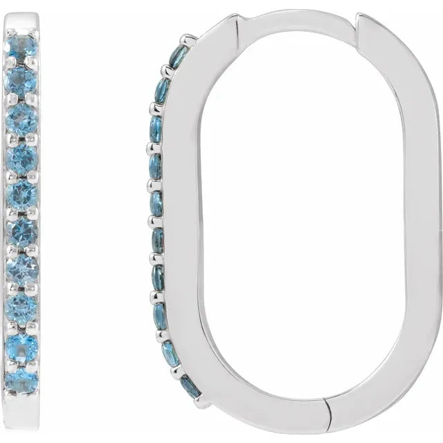 White Gold Natural London Blue Topaz 20 MM Hoop Earrings