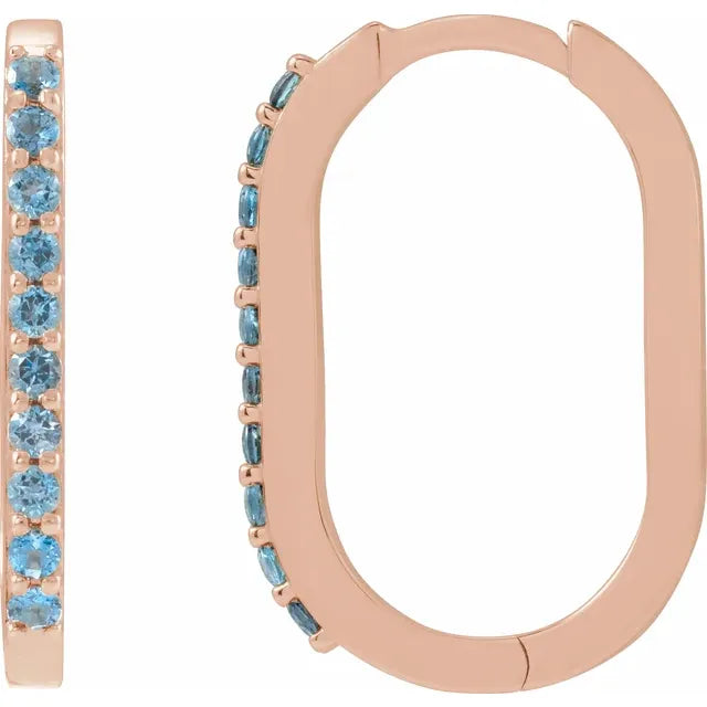 Rose Gold Natural London Blue Topaz 20 MM Hoop Earrings