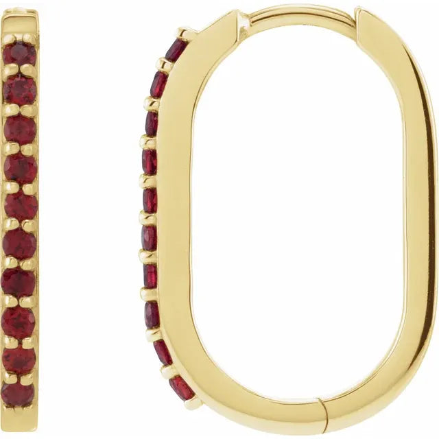 Yellow Gold Natural Mozambique Garnet 20 MM Hoop Earrings