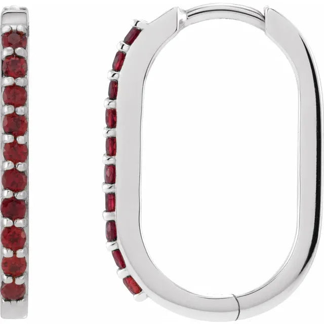 White Gold Natural Mozambique Garnet 20 MM Hoop Earrings