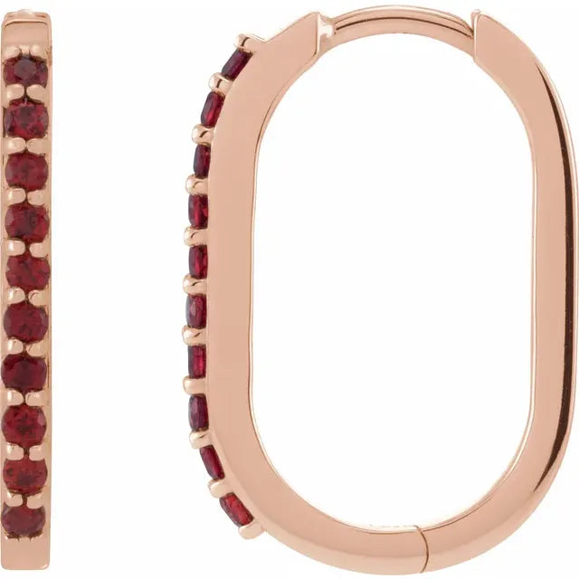 Rose Gold Natural Mozambique Garnet 20 MM Hoop Earrings
