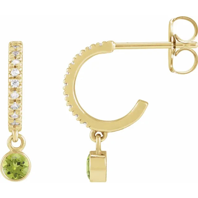 Yellow Gold Natural Peridot & CTW Natural Diamond French-Set Hoop Earrings