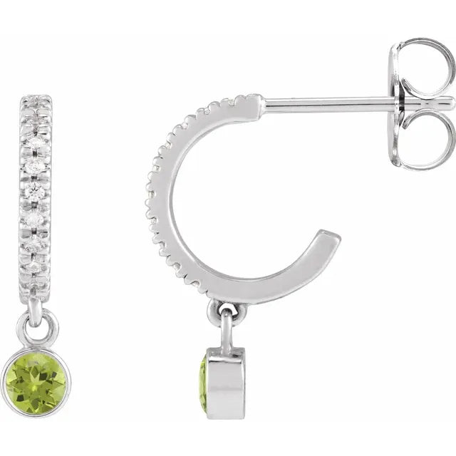 White Gold or Platinum Natural Peridot & CTW Natural Diamond French-Set Hoop Earrings