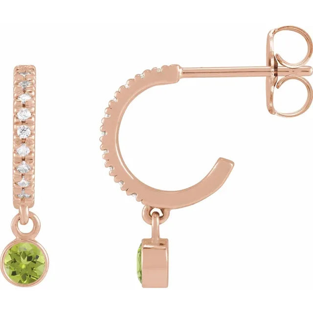 Rose Gold Natural Peridot & CTW Natural Diamond French-Set Hoop Earrings