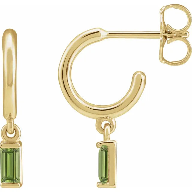 Yellow Gold Natural Peridot Hoop Earrings