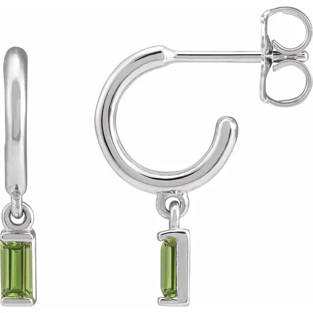 White Gold or platinum Natural Peridot Hoop Earrings