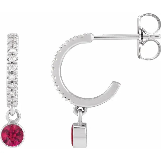 White gold or platinum Natural Ruby & CTW Natural Diamond French-Set Hoop Earrings